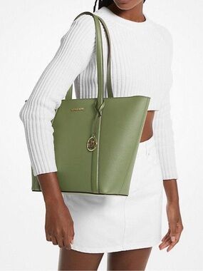 MICHAEL Michael Kors Olive Leather Tote with Gold Charm